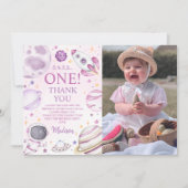 ファーストトリッのまわりにプザサンガール宇宙1st誕生日 サンキューカード (正面)