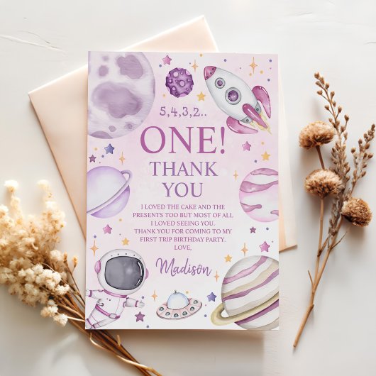 ファーストトリッのまわりにプザサンガール宇宙1st誕生日 サンキューカード