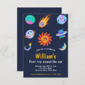 ファーストトリッのまわりにプザサン宇宙1st誕生日パーティー 招待状 (正面/裏面)