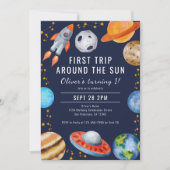 ファーストトリッのまわりにプザサン宇宙1st誕生日パーティー 招待状 (正面)