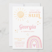 ファーストトリップのまわりにサンピンク虹の第1誕生日 招待状 (正面)