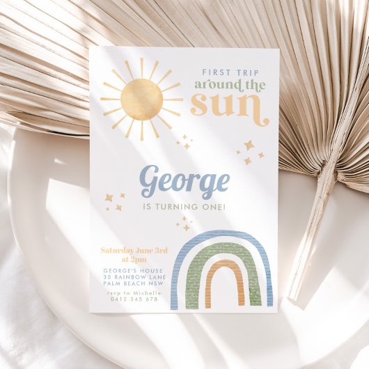 ファーストトリップのまわりにサンボーイレインボー1st誕生日 招待状