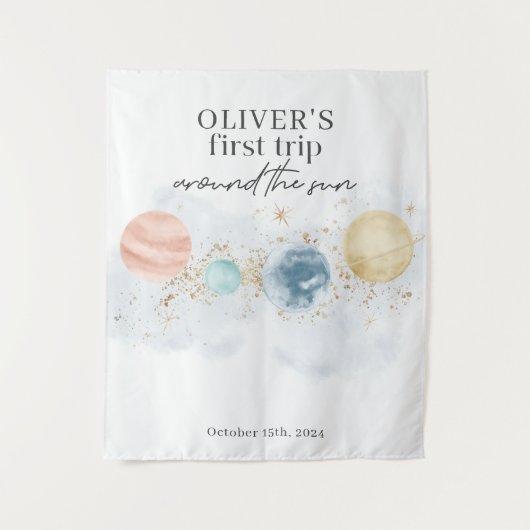 ファーストトリップのまわりにサン宇宙1stバースデーバナー タペストリー (正面)