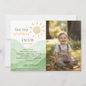 ファーストトリップのまわりにサン誕生日フォト招待状 サンキューカード (正面)