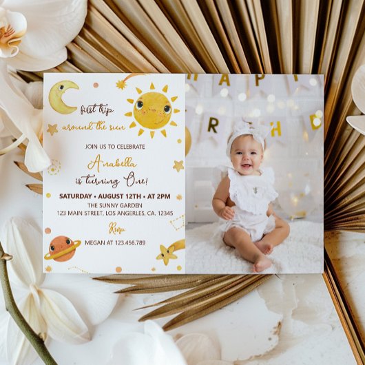 ファーストトリップのまわりにサン誕生日フォト招待状 サンキューカード