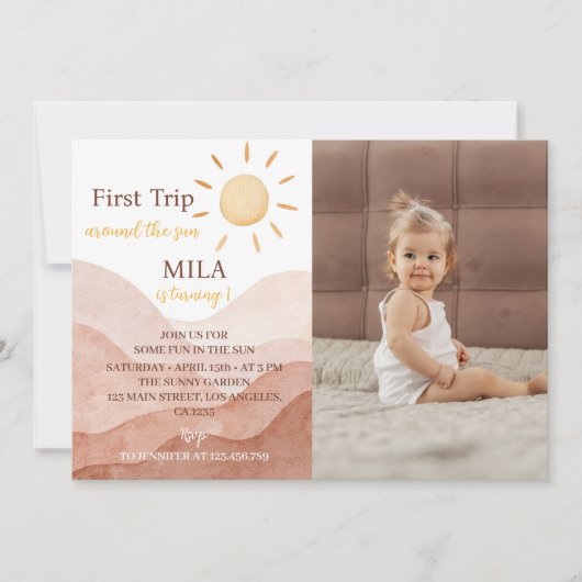 ファーストトリップのまわりにサン誕生日フォト招待状 サンキューカード (正面)