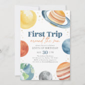 ファーストトリップのまわりにザサンアウタスペース誕生日 招待状 (正面)