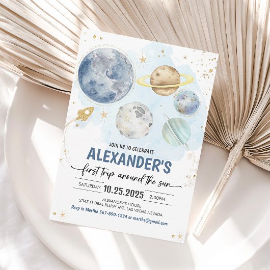 ファーストトリップのまわりにザサンアウタスペース誕生日 招待状