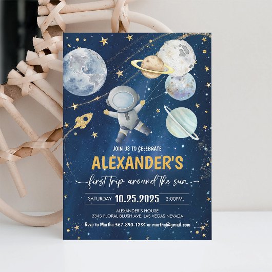 ファーストトリップのまわりにザサンアウタスペース誕生日 招待状