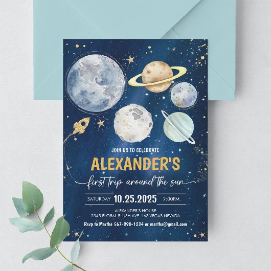 ファーストトリップのまわりにザサンアウタスペース誕生日 招待状