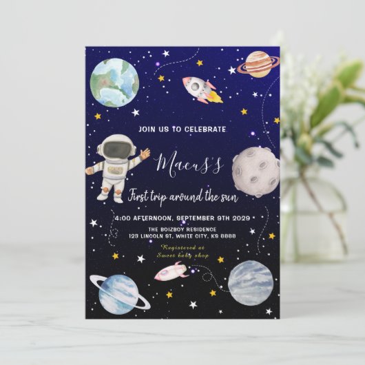 ファーストトリップのまわりにザサンアウタスペース誕生日 招待状 (スタンド正面)