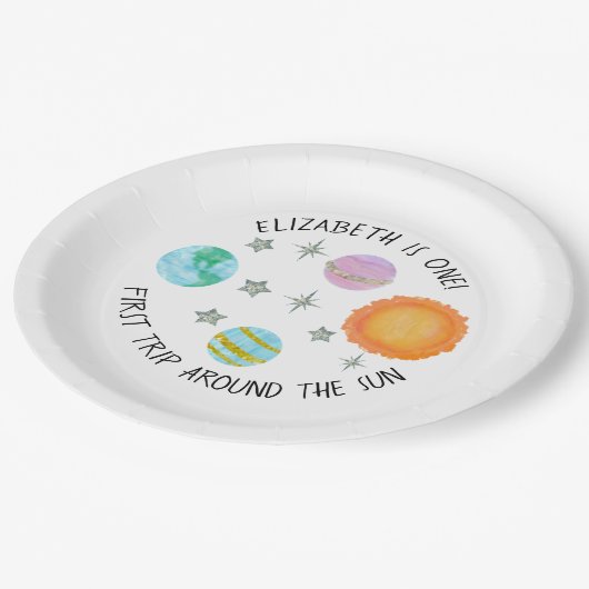 ファーストトリップのまわりにザサンガールの誕生日プレート ペーパープレート (アングル)