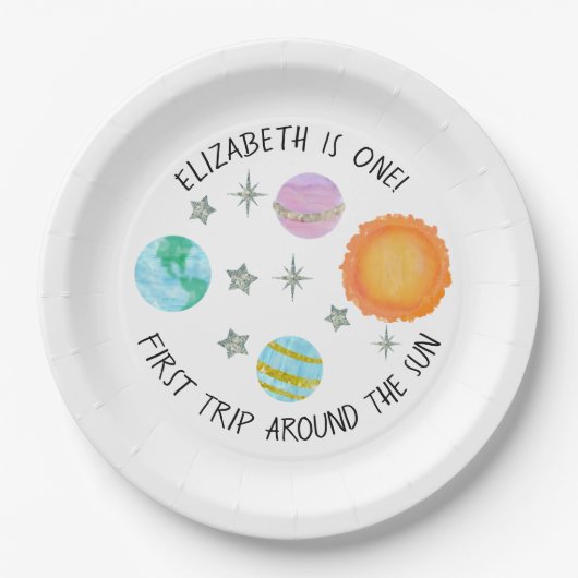 ファーストトリップのまわりにザサンガールの誕生日プレート ペーパープレート (正面)