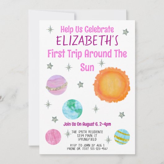 ファーストトリップのまわりにザサンガール誕生日 招待状 (正面)