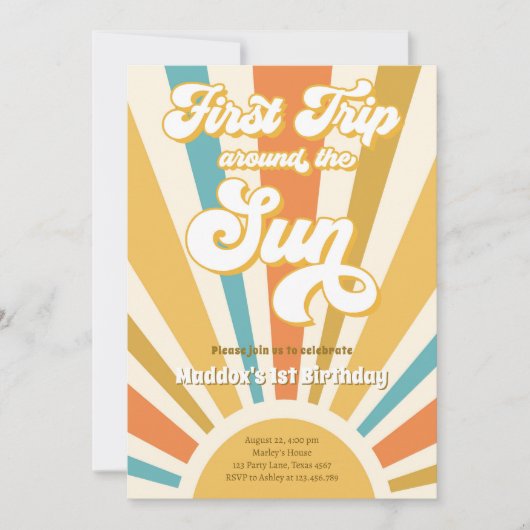 ファーストトリップのまわりにザサンサンシャインファースト誕生日 招待状 (正面)