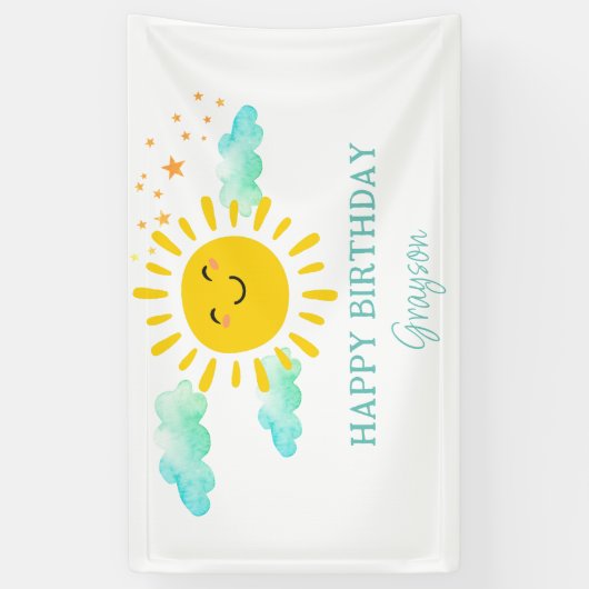 ファーストトリップのまわりにザサンハッピーバースデー 横断幕 (縦)