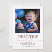 ファーストトリップのまわりにザサンピンク宇宙ガール誕生日 招待状 (裏面)