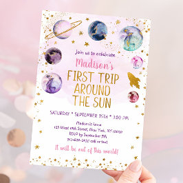 ファーストトリップのまわりにザサンピンク宇宙誕生日 招待状