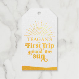 ファーストトリップのまわりにザサンファースト誕生日フォイルラベル ギフトタグ