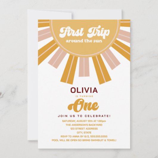 ファーストトリップのまわりにザサンファースト誕生日 招待状 (正面)