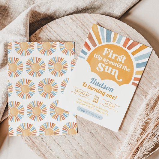 ファーストトリップのまわりにザサンファースト誕生日 招待状
