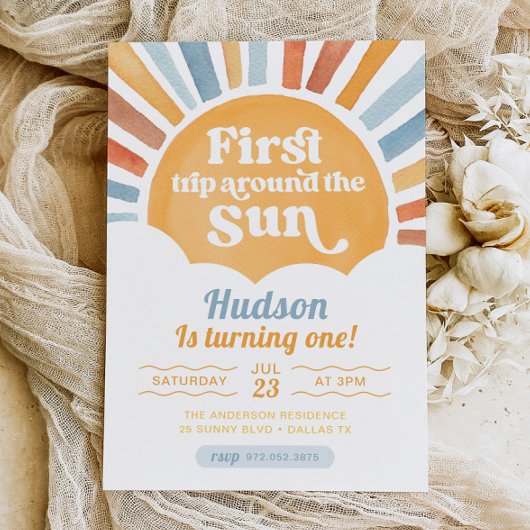 ファーストトリップのまわりにザサンファースト誕生日 招待状