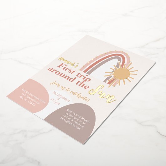 ファーストトリップのまわりにザサンボホ誕生日 箔招待状 (回転した状態)