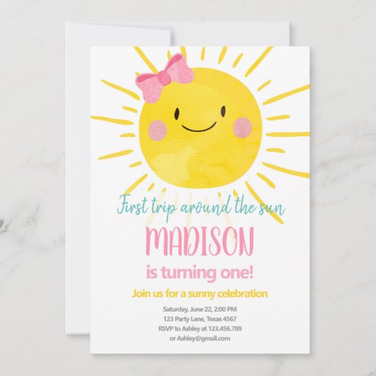 ファーストトリップのまわりにザサンリトルサンシャイン誕生日 招待状 (正面)