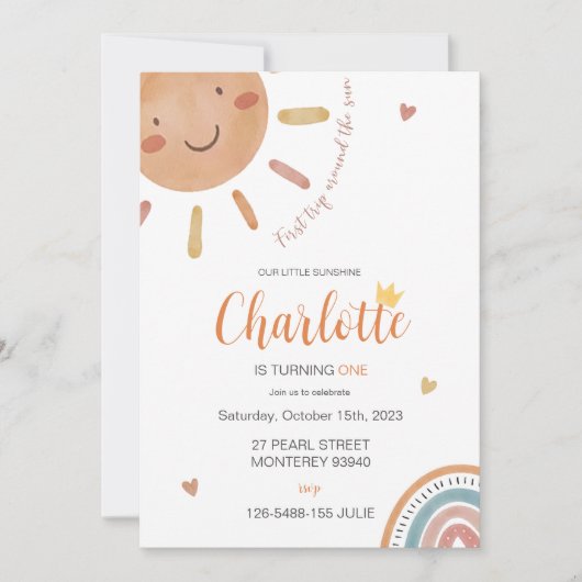 ファーストトリップのまわりにザサンリトルサンシャイン誕生日 招待状 (正面)