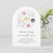 ファーストトリップのまわりにザサン宇宙アーチ誕生日 招待状 (スタンド正面)