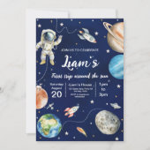 ファーストトリップのまわりにザサン宇宙ファースト誕生日 招待状 (正面)