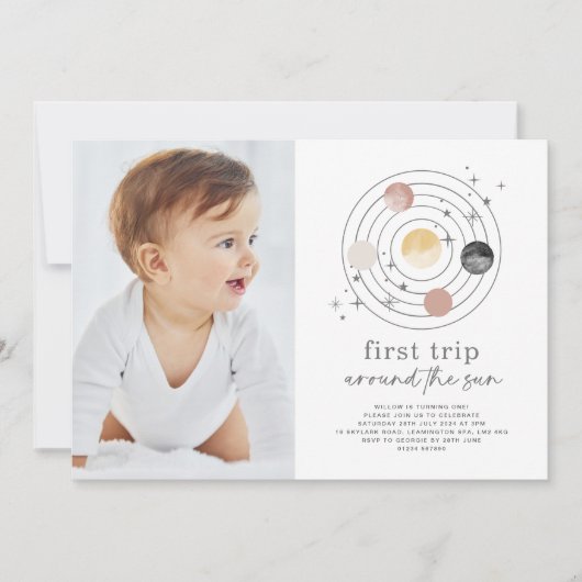 ファーストトリップのまわりにザサン宇宙フォト招待状 招待状 (正面)