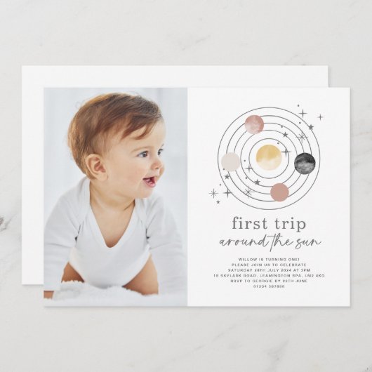 ファーストトリップのまわりにザサン宇宙フォト招待状 招待状 (正面/裏面)