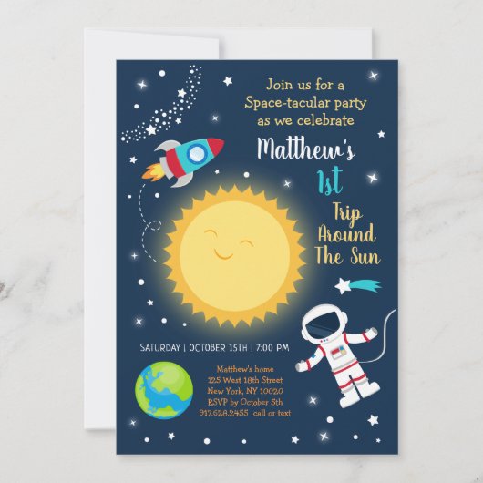 ファーストトリップのまわりにザサン宇宙誕生日 招待状 (正面)