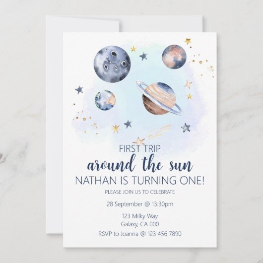 ファーストトリップのまわりにザサン誕生日招待状 招待状 (正面)