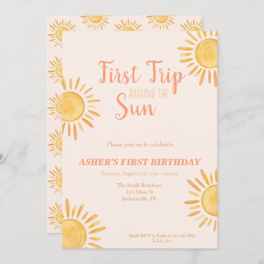 ファーストトリップのまわりにザサン誕生日招待状 招待状 (正面/裏面)