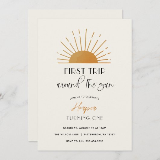 ファーストトリップのまわりにザサン誕生日招待状 招待状 (正面/裏面)