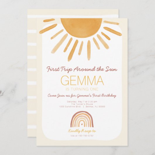 ファーストトリップのまわりにザサン誕生日招待状 招待状 (正面/裏面)