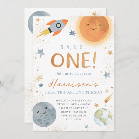 ファーストトリップのまわりにザサン誕生日招待状 招待状 (正面/裏面)