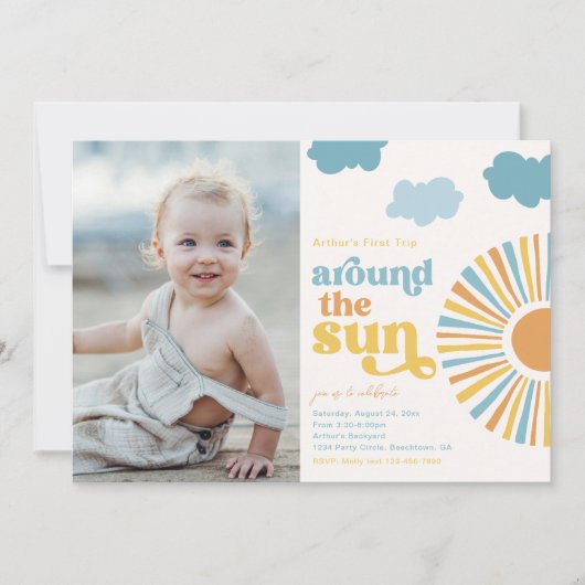 ファーストトリップのまわりにザサン誕生日招待状 招待状 (正面)