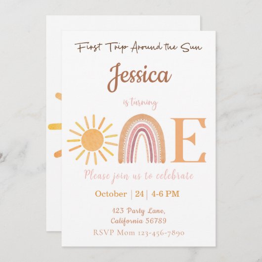 ファーストトリップのまわりにザサン誕生日招待状 招待状 (正面/裏面)