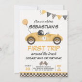 ファーストトリップのまわりに・ザ・トラック・レース・カー1st誕生日 招待状 (正面)