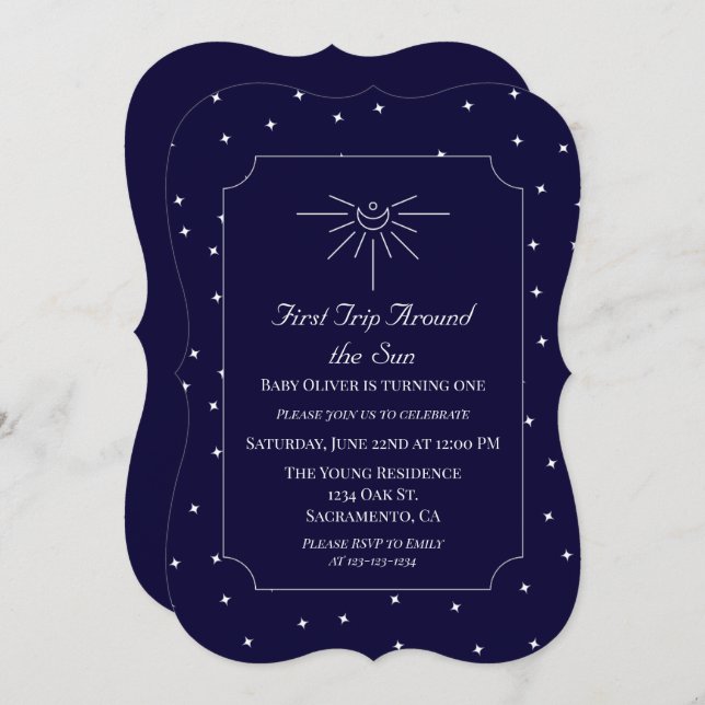 ファーストトリップザのまわりにサンブルー1st誕生日招待状 (正面/裏面)