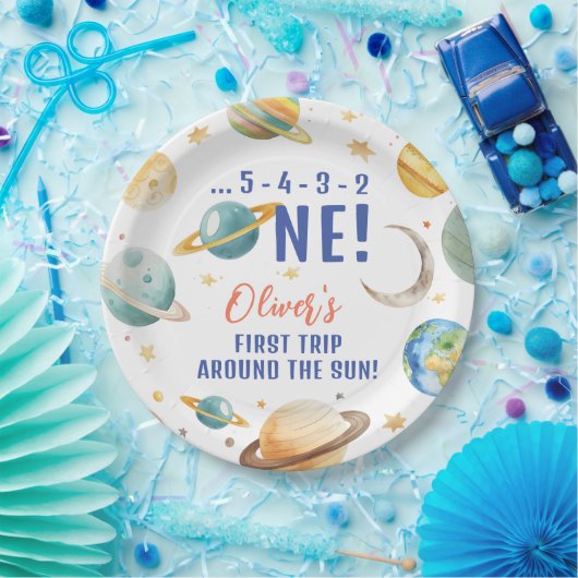 ファーストトリップザのまわりにサン宇宙ボーイ1st誕生日 ペーパープレート (パーティー)