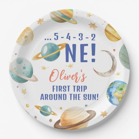 ファーストトリップザのまわりにサン宇宙ボーイ1st誕生日 ペーパープレート (正面)