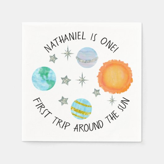 ファーストトリップザのまわりにサン誕生日紙ナプキンス スタンダードカクテルナプキン (正面)