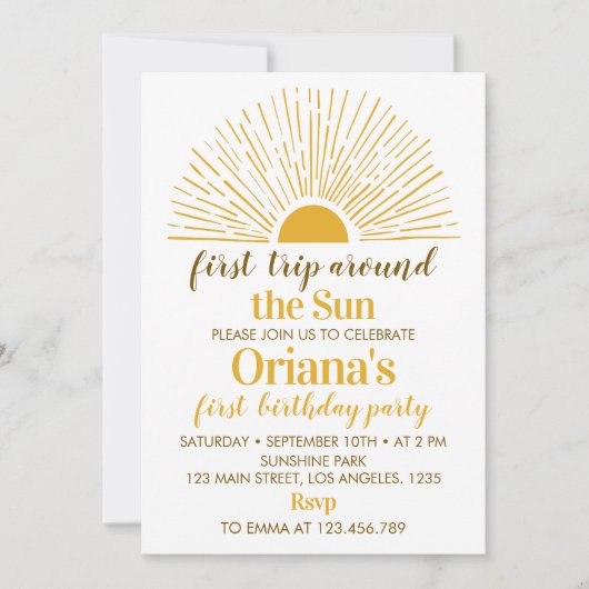 ファーストトリップザのまわりにサン1日の誕生日招待状 招待状 (正面)