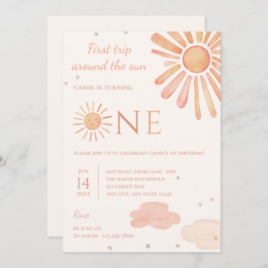 ファーストトリップザのまわりにサン1日の誕生日招待状 招待状 (正面/裏面)