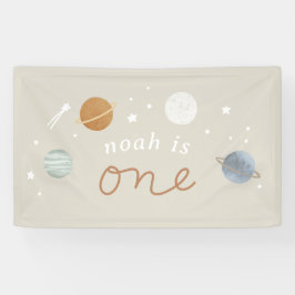 'ファーストトリップ'ベージュ宇宙テーマ1st誕生日 横断幕