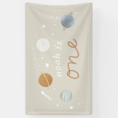 'ファーストトリップ'ベージュ宇宙テーマ1st誕生日 横断幕 (縦)